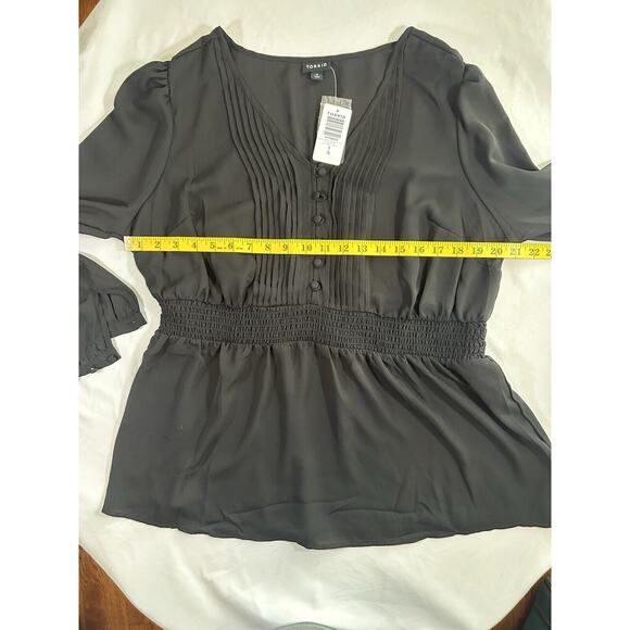 Torrid Babydoll Long Sleeve Blouse Womens Size 12 Black Boho Peasant NWT - Picture 10 of 12